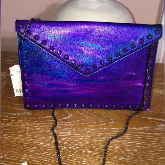 Mersi Vera Metallic Multi Color Studded Envelope Vegan Leather Crossbody Bag - Picture 11 of 16